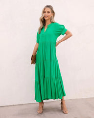 Green Solid Tiered Midi Dress