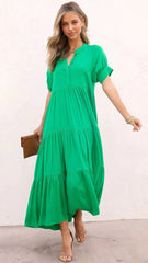 Green Solid Tiered Midi Dress