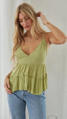 Green V Neck Tank Top