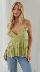 Green V Neck Tank Top