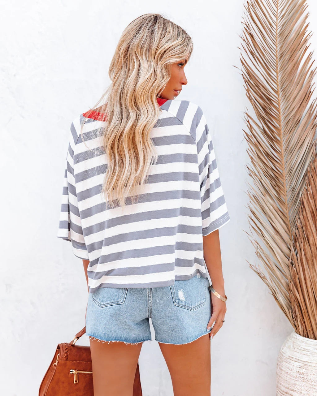 Grey Striped Print T-Shirt
