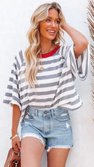 Grey Striped Print T-Shirt