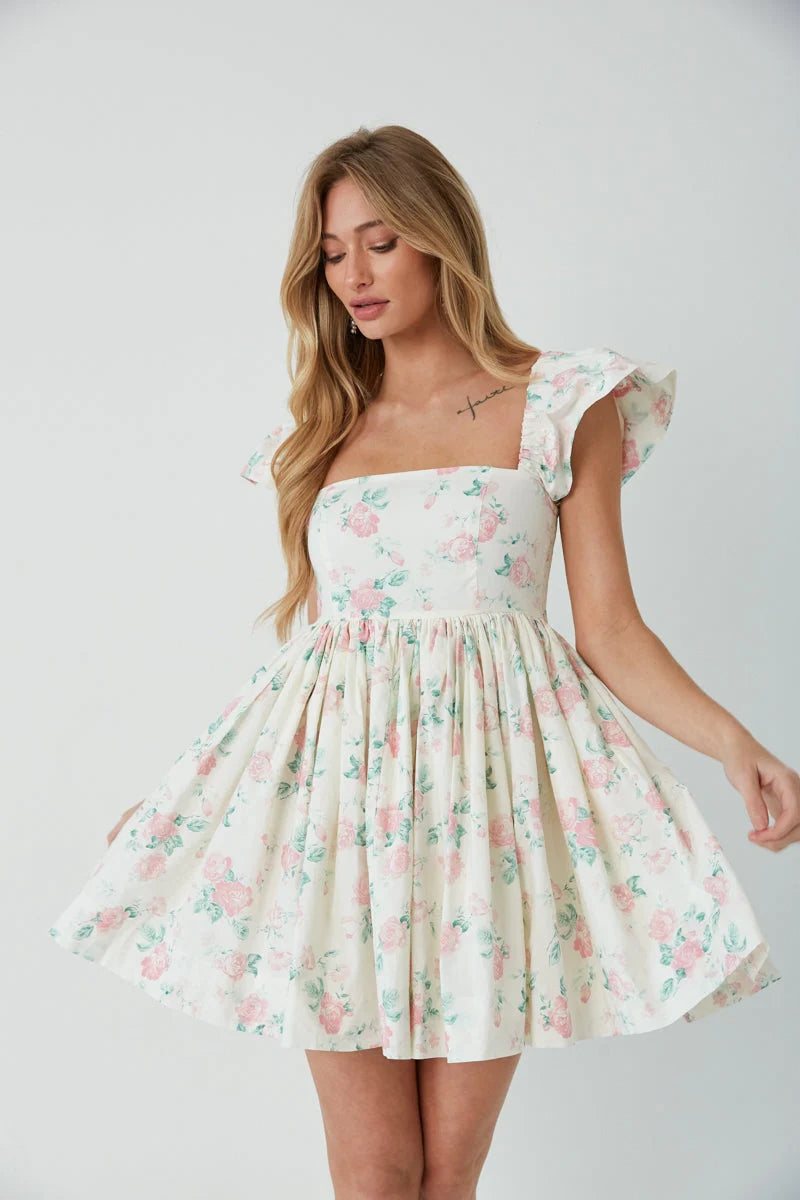 Pink Floral Square Neckline Mini Dress Groovy Mimi Pink Floral Square Neckline Mini Dress Groovy Mimi