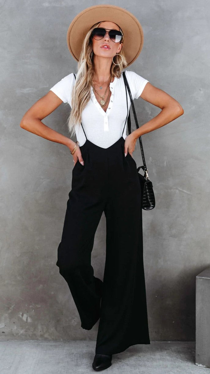 Black Wide-Leg Overalls