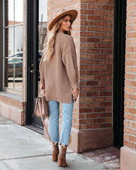 Khaki Buttoned Ribbed Knit Cardigan