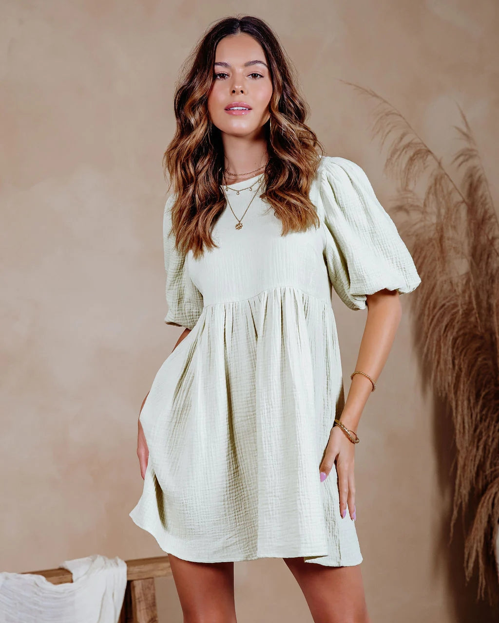 Light Green Pleated Mini Dress