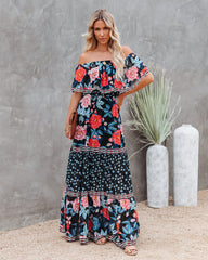 Black Floral Off Shoulder Maxi Dress