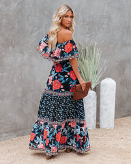 Black Floral Off Shoulder Maxi Dress