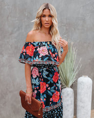 Black Floral Off Shoulder Maxi Dress