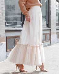 Beige Mesh Tulle Maxi Skirt