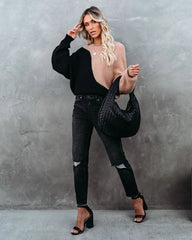 Color Block Ribbed Knit Sweater