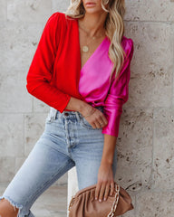 Red Fuchsia Color Block Blouse
