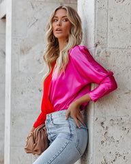 Red Fuchsia Color Block Blouse