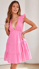 Blush V Neck Tiered Mini Dress