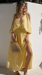 Yellow Batwing Midi Dress