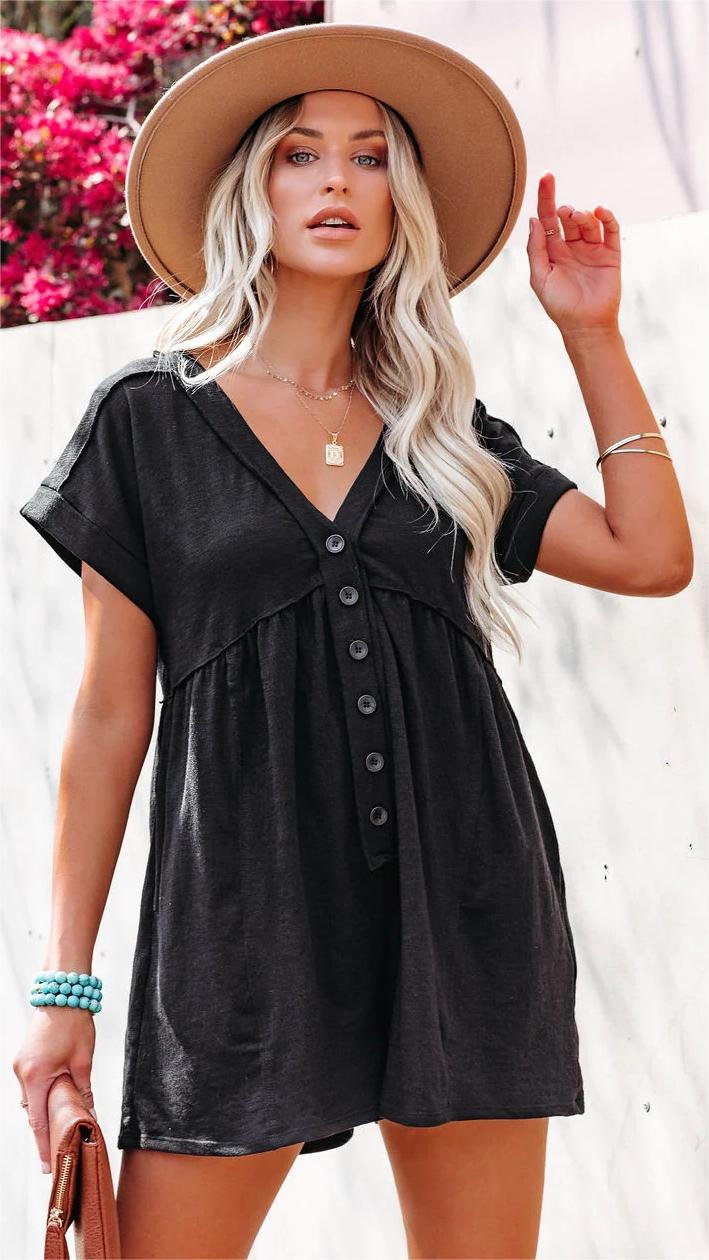 Black Button Down Rompers