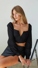 Black Notch Neck Crop Top