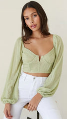 Mint Green Long Sleeves Crop Top