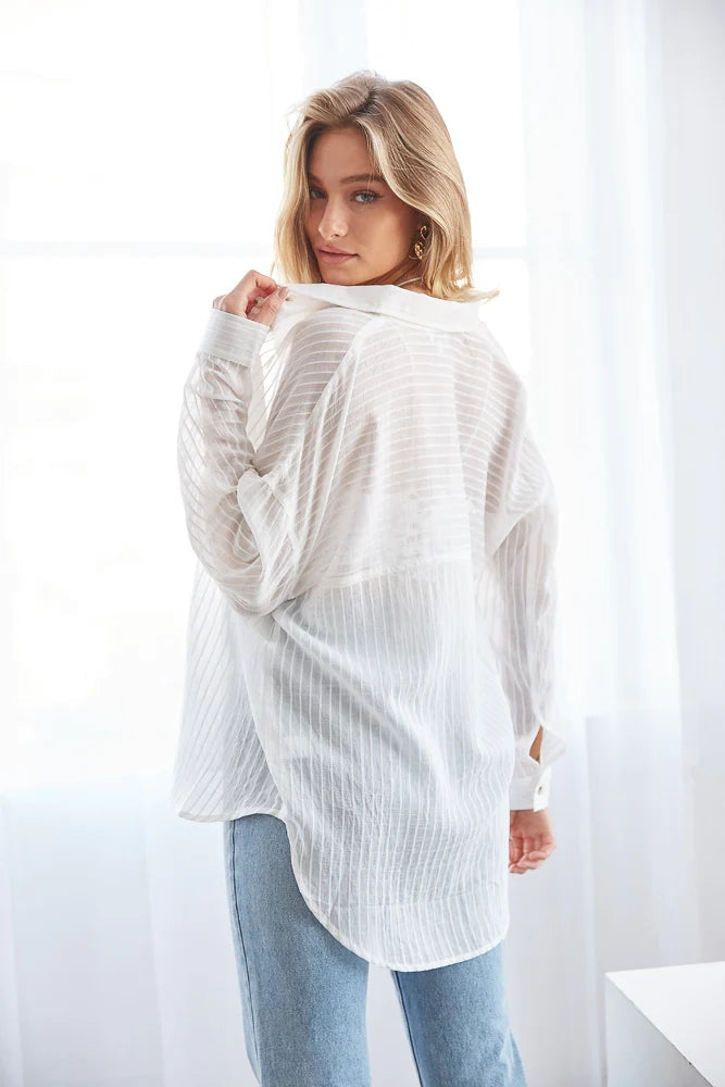 White Semi-Sheer Button Down Shirt