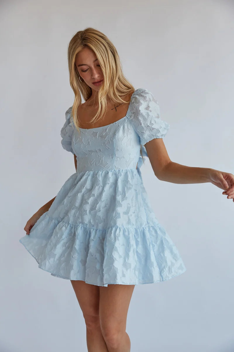 Light Blue Back Bowite Mini Dress