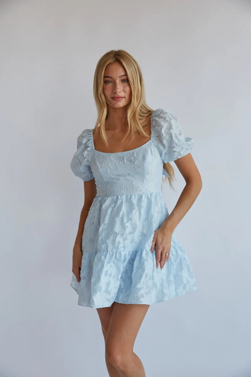 Light Blue Back Bowite Mini Dress
