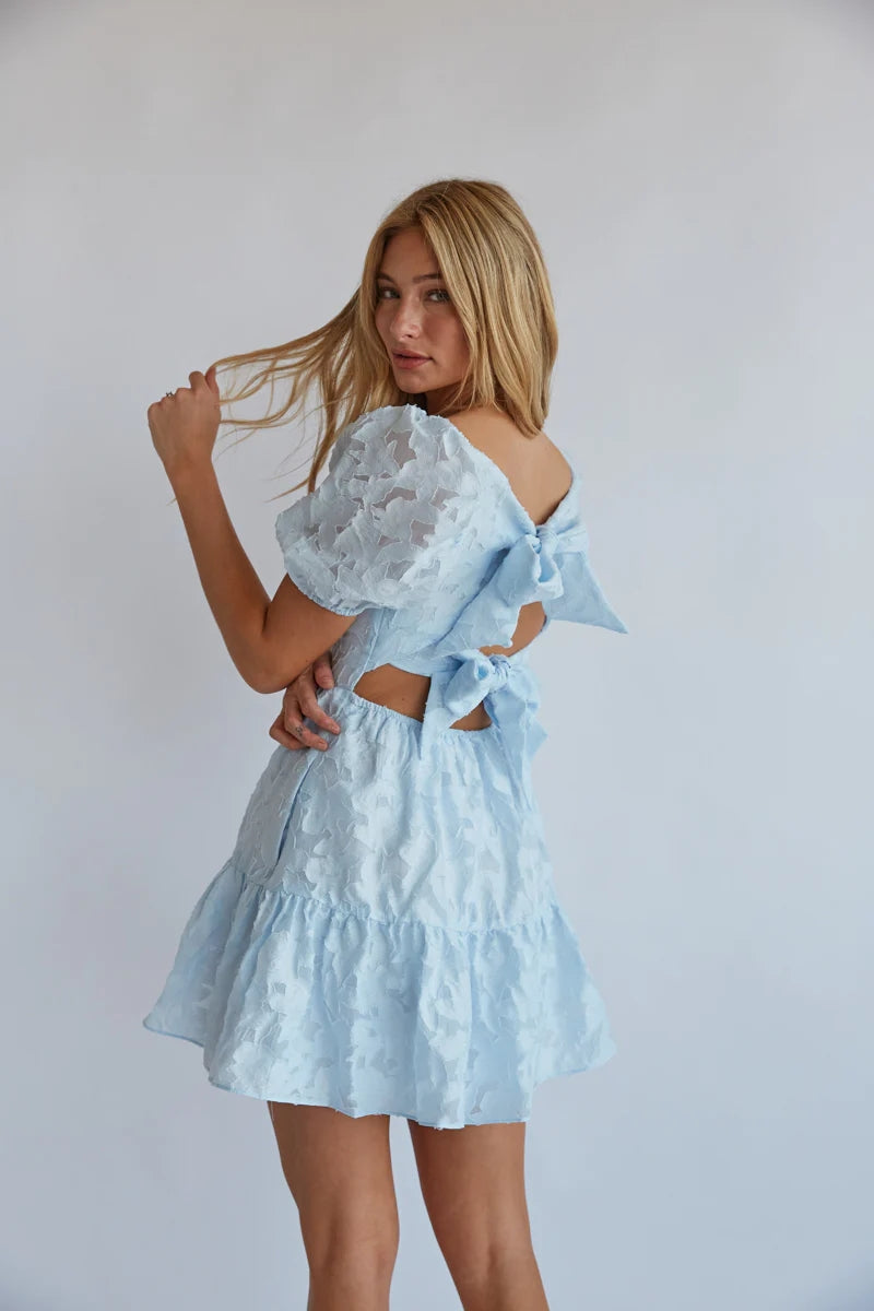 Light Blue Back Bowite Mini Dress