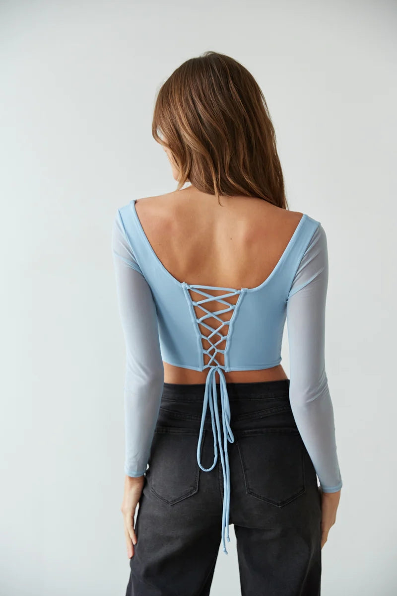 Light Blue Square Neckline Crop Top