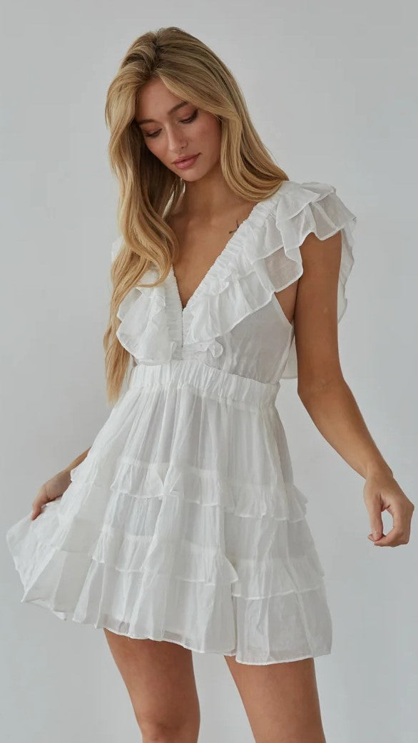 White Tiered Mini Dress