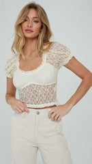 Cream Crochet Lace Crop Top
